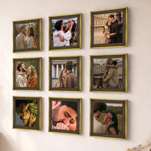 Image of Art Street Luxury Photo Frame for living room, Modern Step Design Photo Frames for Photograph, Art Work, Kids Room Set of 9 (8x8 Inch, Gold)