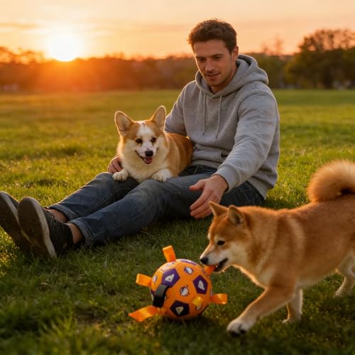 YUEMING Hundespielzeug Ball, Hundefußball mit Griff und Pumpe, Dauerhaft Hundespielzeug für Kleine Mittlere Große Hunde Fußball für Hunde, Wasserspielzeug (Gelb, 15cm)
