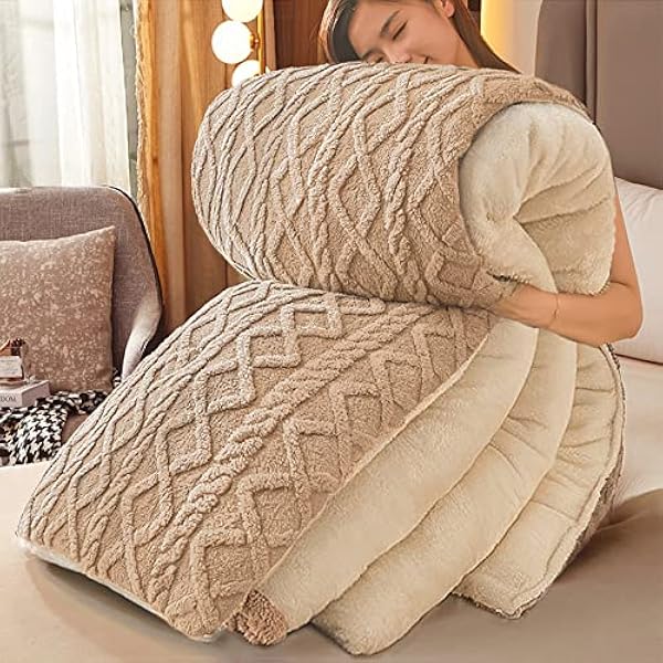 TUCVZVO Dikke winterdeken, dik dekbed, winterdekbed dik lamskasjmier, quilt, winter, pluizige kasjmier dekbedden, deken voor bed winter, beige, 150 x 200 cm (4 kg)