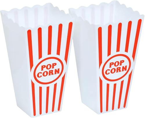 Miniatura 3 de Juego de 7 recipientes para palomitas de maíz, color rojo y blanco, a rayas, estilo retro, reutilizables, con parte superior abierta, cubeta