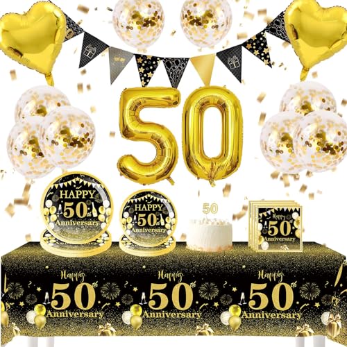 El juego de vajilla de decoración para fiesta de cumpleaños número 40 incluye globos de 50, pancarta, mantel, decoración de tartas, platos y servilletas para hombres (decoraciones de cumpleaños número