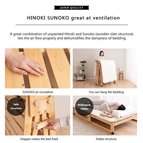 Emoor Folding Platform Bed Frame Unfinished Solid Cypress Wood Slats With Casters, Wide-Twin W42Xd83In, Made In Japan #TOP4
