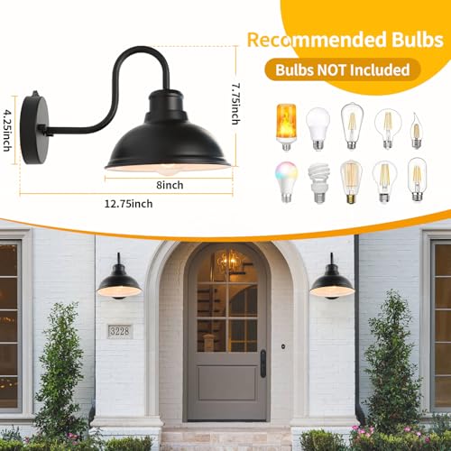Image of Dusk to Dawn Barn Lights Outdoor Wall Light 8 inch Exterior Lighting Fixtures | Anti-Rust Waterproof Farmhouse Industrial Vintage Matte Black Wall-Mount for Porch /Garage /Patio Yard ETL Listed