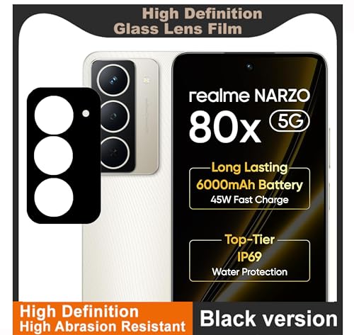 Image of ZARALA Glass Camera Lens Protector For realme NARZO 80x 5G [9H Hardness] [6D Lens Protector ] [Easy Installation] Black
