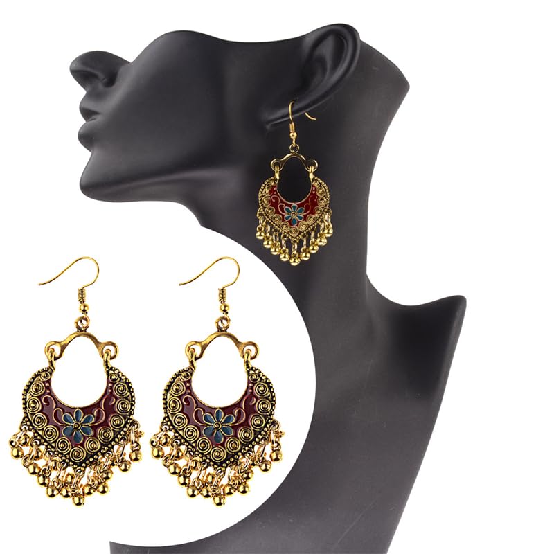 Vintage Boho Statement Drop Dangle Earrings for Women Bohemian Ethnic Handmade Beaded Charms Earring Bohemian Retro Chandelier Tassel Earrings Mexico Gypsy Jewelry Gift4