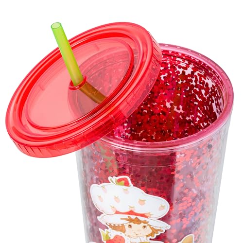 Image of Silver Buffalo Strawberry Shortcake, Plastic Cold Cup, 32oz | Confetti, Includes Lid and Straw, 0.95 Liters