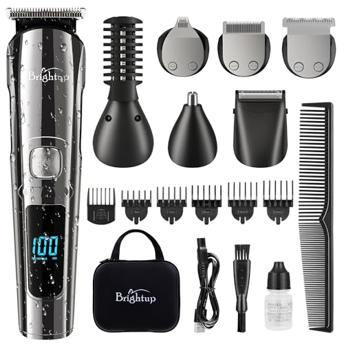Brightup Beard Trimmer for Men with Travel Case- Electric Razor & Shaver Cordless Hair Clippers Trimmers Set IPX7 Waterproof Mens Grooming Kit for Face Mustache Body Ear Nose Hair Trimmer