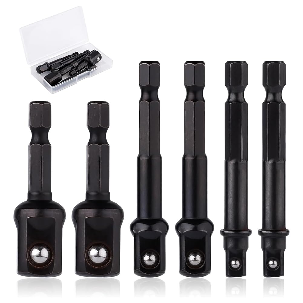 Ijsdnvjndx As Shown 6Pcs Impact Socket Adapter Set,1/4,1/2,3/8 Inch Impact Driver Conversion Set Socket Driver Bits Drill Socket Adapter Kit