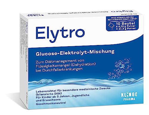 Elytro, Glucose-Mischung, bei akutem Durchfall, zum schnellen Ausgleich von Elektrolyt- und Flüssigkeitsverlust, ergänzende bilanzierte Diät, vegan, laktosefrei und glutenfrei, 10 Beutel