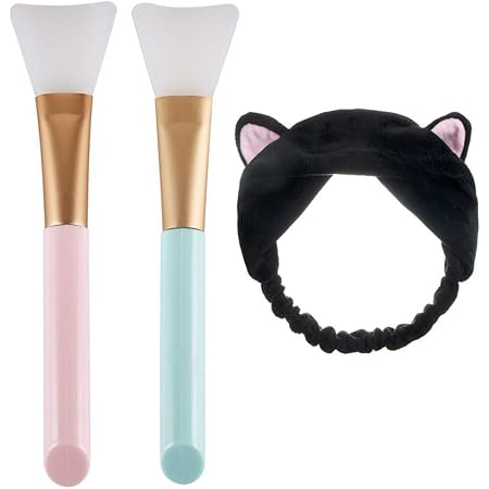 amacoam 2 stuck maskenpinsel gesicht silikonpinsel gesichtsmaske pinsel beauty mask pinsel maske burste fur gesichtsmaske werkzeug und 1 stuck haarreifen mit ohren stirnband fur gesicht waschen makeup amazon de beauty