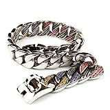 HDDFG Collar de Diamantes para Perros, Correa de Acero Inoxidable para Mascotas de 32 mm, Cadena de Metal, Collar de Perro Grande de Cristal de Lujo, Cuero Pitbull Bulldog (Size : 32mmX56cm)