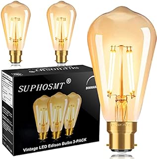 SUPHOSMT Vintage Edison Light Bulbs,B22 Dimmable LED Bulb Bayonet Cap Filament Bulbs,ST64 Amber Glass CRI 90+ Decorative Bulbs,No Flicker Retro Bayonet Bulbs,4W(40W Equivalent) Warm White 2700K-3PACK
