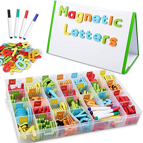 FUQUN Caballete para Niños de Sobremesa con Tablero Magnético: Soporte para Pizarra de Borrado en seco, Marcadores y Borrador, Letras y Números Magnéticos, Tablero Magnético Portátil