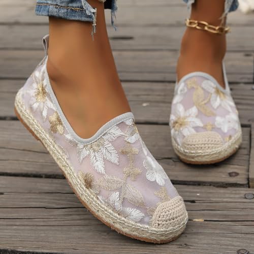 Chinese Summer Shoes for Women Mesh Shoes, Chinese Mesh Flats for Women, Embroidered Slip on Mesh Shoes (White Gold,8.5)4