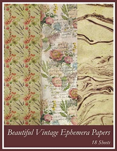 Beautiful Vintage Ephemera Papers: Aged Paper Sheets Mixed Collection in Color For Journaling And Scrapbook Making Marble And Floral Flower Design