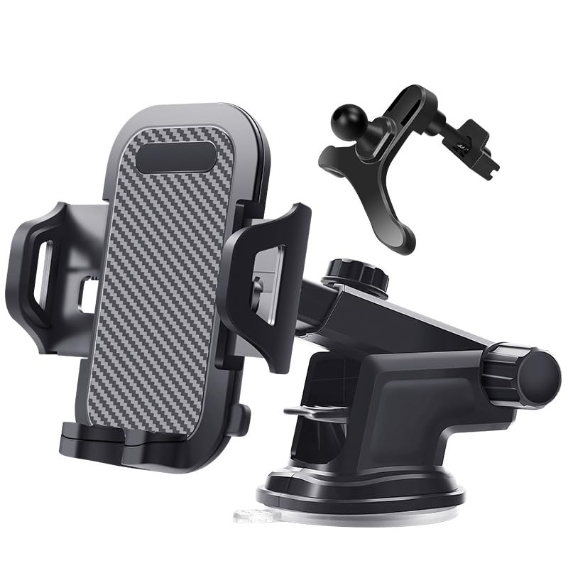 Upgraded Phone Mount for Car Dashboard Windshield Air Vent 3 in 1, Car Phone Holder Mount Bumpy Roads Friendly Hand Free Mount for All Cell Phones (Black)