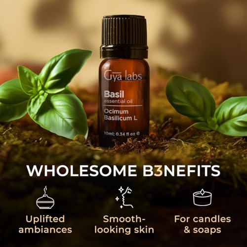 Image of 100% Pure Basil Essential Oil - 0.34 Fl Oz - Basil Oil for Hair, Skin, Diffuser, Aromatherapy & DIY Candle Making Scent