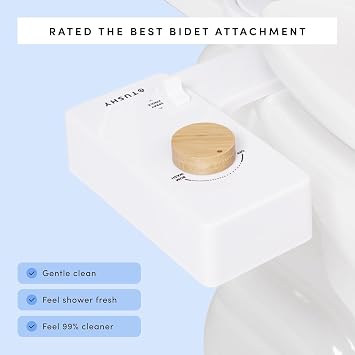 TUSHY Classic 3.0 Bidet Toilet Seat Attachment - a Non-Electric Self Cleaning Water Sprayer with Adjustable Water Pressure Nozzle, Angle Control & Easy Home Installation (Biscuit/Bamboo)