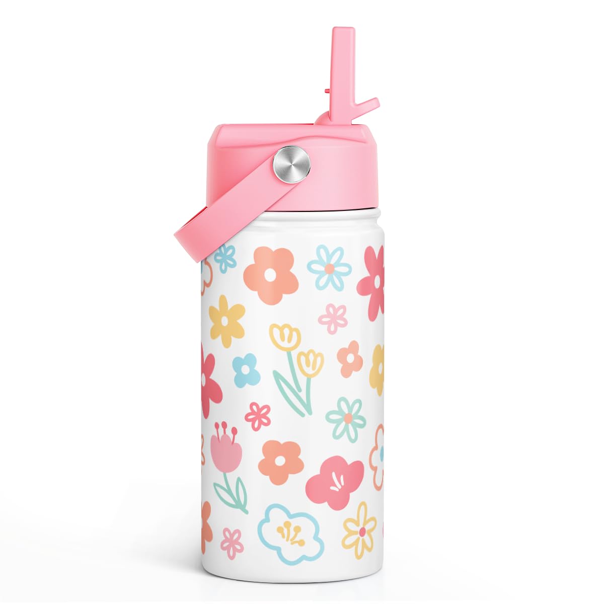 Kids Water Bottle Stainless Steel with Straw Lid Floral Water Bottle 12oz Travel Tumbler Gifts for Girls Birthday