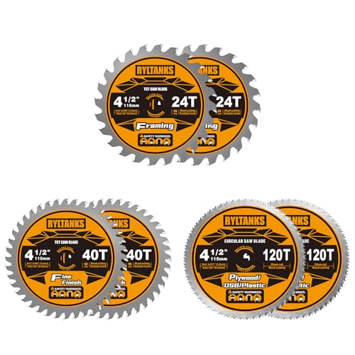 Ryltanks 4-1/2 Inch Circular Saw Blade 3/8 Arbor 24T for Framing&40T for Fine Finish&120T for Plywood/OSB/Plastic 6-Pack