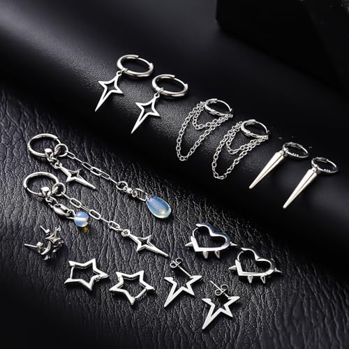 Quelay 8 Pairs Hoop Dangle Earrings for Men Women Goth Gothic Grunge Emo Punk Y2k Kpop Tassel Chain Drop Stud Earrings Christmas Jewelry Gifts3