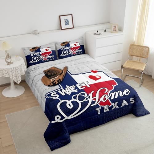 Image of Feelyou Texas Star Comforter Full Size American Flag Bedding Set Boys Girls Cowboy Comforter Patriotism Duvet Insert Bed Set 2Pcs