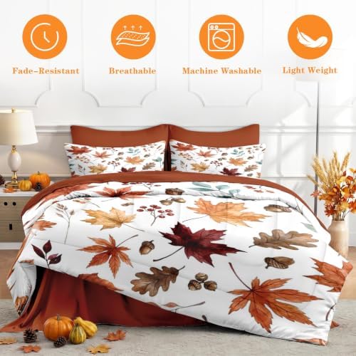 WeCozy 7 Pcs Queen Size Fall Comforter Set, Leaves Botanical Nature Bedding - 1
