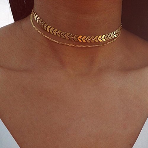 Upxiang Mode Tattoo Choker Halsband Halskette lange baumeln Halskette Kette Choker Halskette Fishbone Arrow Flache Halskette Schmuck (Gold)