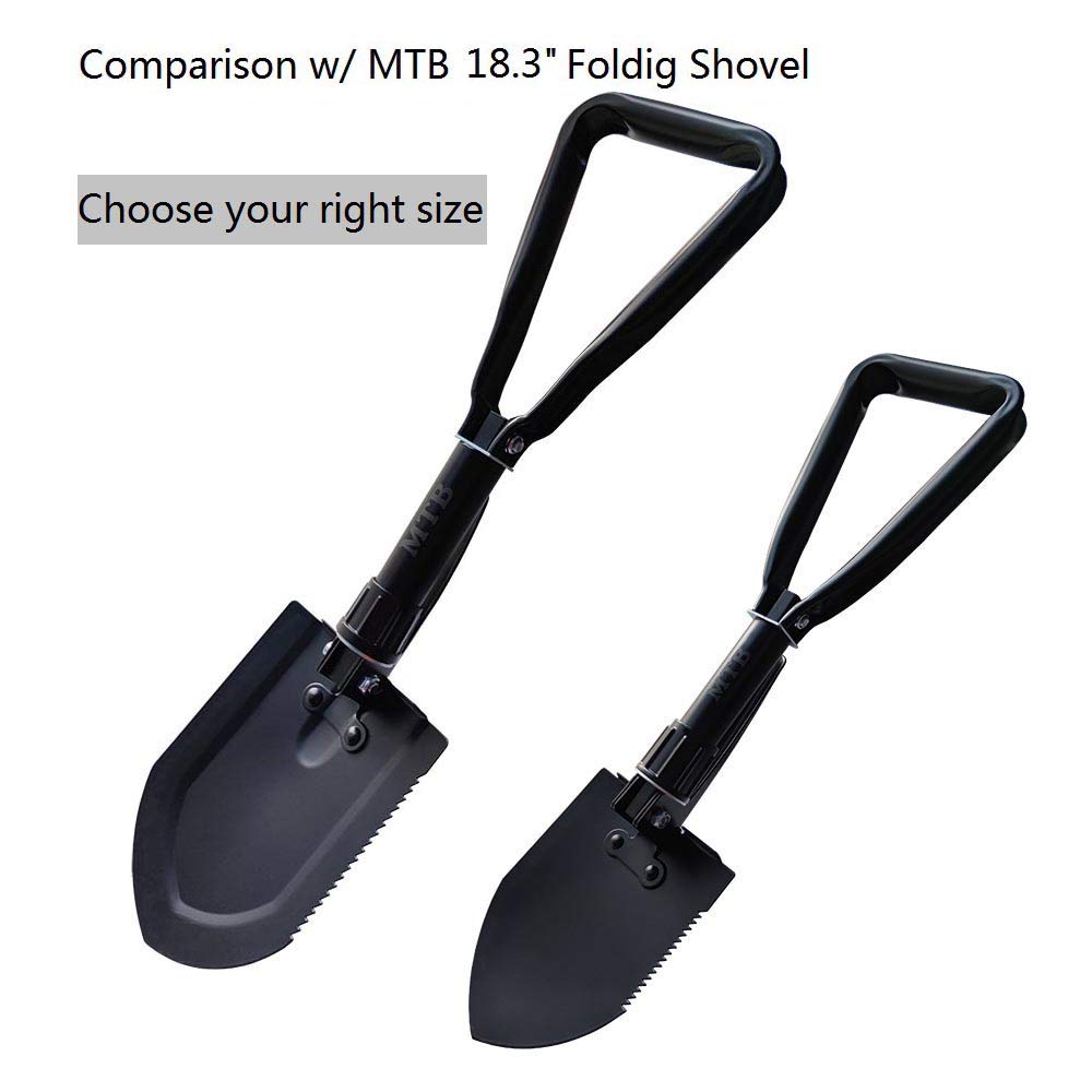 Pala militar plegable MTB para acampar, herramienta de anclaje de acero de alto carbono con borde de sierra de madera y funda de transporte táctica, 22.8 pulgadas, color negro