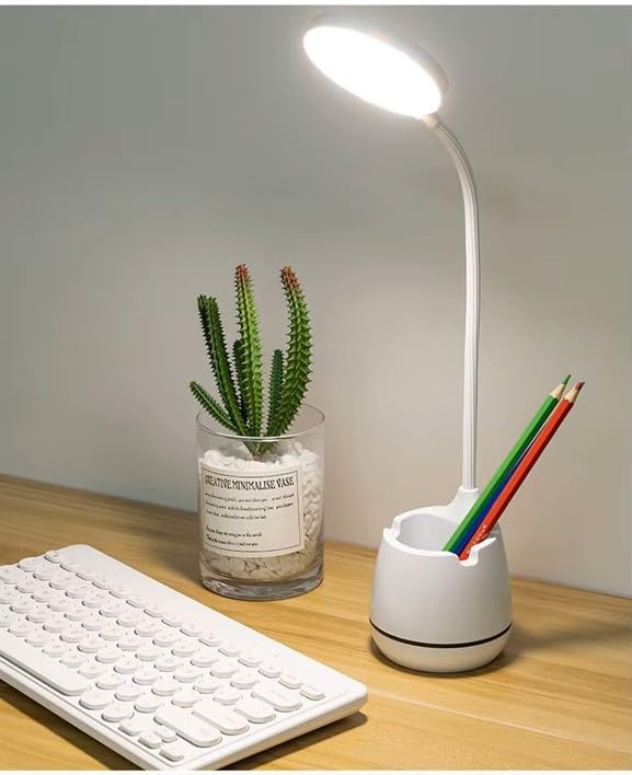 Lava Box White/Warm White Table Lamp, LED Flexo Desk Lamp, Touch Dimming, Contemporary Modern Design, USB Rechargeable, Eye Protect Reading Lamp, Phone/Pen Holder