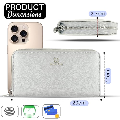 Image of Storite RFID Blocking Women's Wallet | with 36 Card Slots | PU Leather Card Holder Organizer | with Zipper Coin & Cash Pocket | Compact Travel Purse for Girls & Ladies (Grey - 20 x 2.7 x 11 Cm)