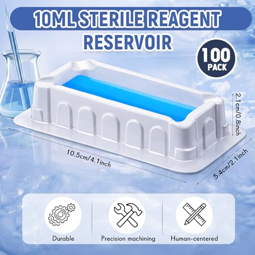 Image of Didaey 100 Pcs 10ml Reagent Reservoir, V-Bottom Pipette Reservoir, Individually Wrapped, Compatible with Single & Multi-Channel Pipettes for Lab