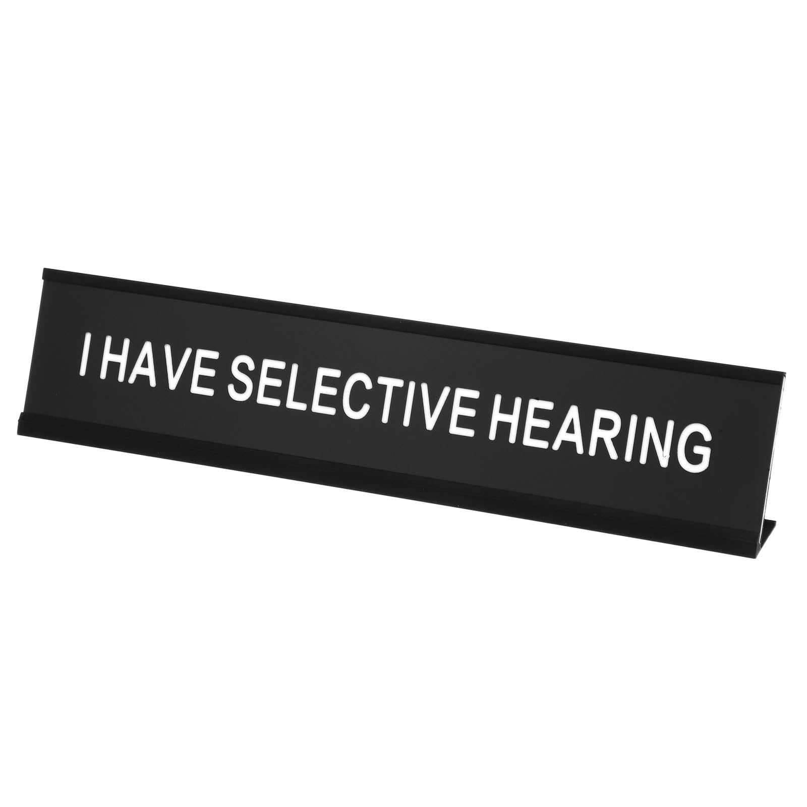 PATIKIL I HAVE SELECTIVE HEARING Desk Name Plate, Aluminum Desk Plaque Funny Nameplate Sign for Office Coworker Prank Gifts Desk Decor, Black/White on Black