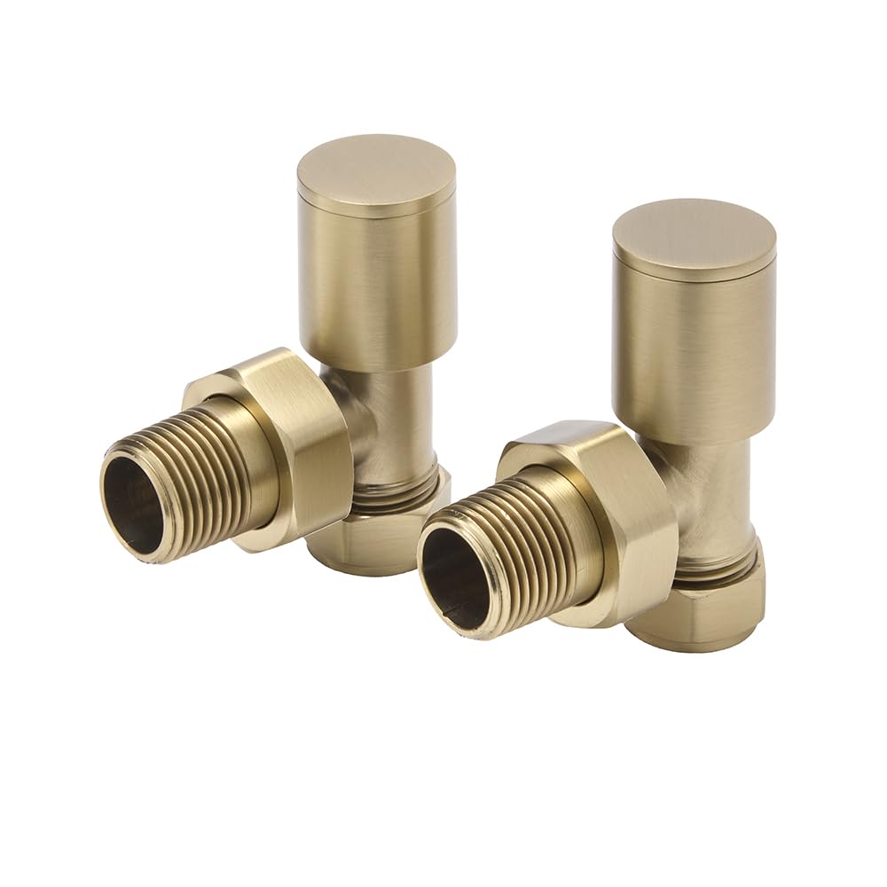Milano Brushed Brass Angled Heated Towel Rail Radiator Valves