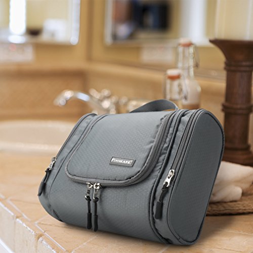Finnkare Large Hanging Travel Toiletry Bag Bathroom Storage Organizer with Hanging Hook for Men or Women Travel Accessories- for Cosmetics, Toiletries or Makeup Grey