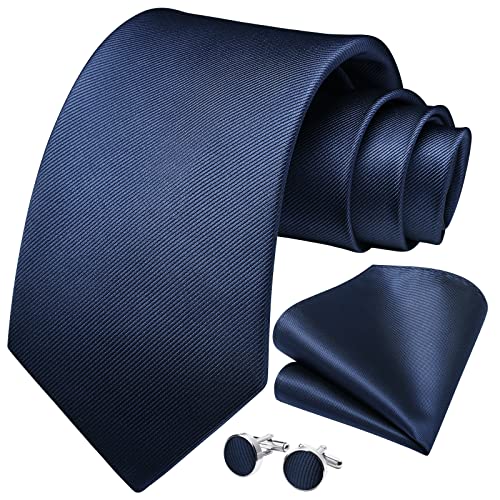HISDERN conjunto de corbata de Color sólido azul marino para hombre pañuelo gemelos corbata regalos formales para fiesta de boda corbata para hombre