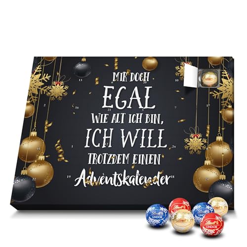 printplanet - Adventskalender gefüllt mit Lindt Lindor - Spruch: 'Mir doch Egal wie alt ich bin, ich will trotzdem einen Adventskalender'