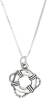 Vista 1 de Sterling Silver Oxidized Double Sided Life Saver Preserver Pendant Box Chain Necklace