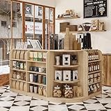 DEZAGCE L-förmige Rezeptionstheke mit Stauraum – Moderne Empfangstheke mit 3 Schubladen & Schrank, Kassentisch in Holzoptik für Büro, Hotel, Salon, Praxis & Geschäft, 100 × 180 × 120 cm