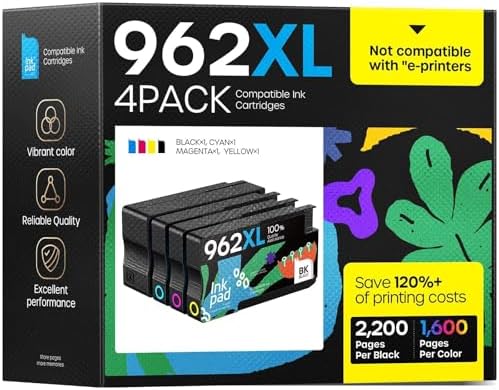962xl 962 Ink Cartridges Compatible for HP OfficeJet Pro 9015 9018 9010 9020 Series Printer, 962 XL High Yield Ink Cartridge Combo Pack 4 Pack, No e Series Printer (Black, Cyan, Magenta, Yellow)