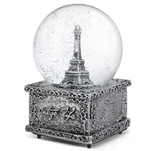 ABOOFAN Torre Eiffel Globo De Nieve Caja Musical con Luces LED Cambiantes De Colores Francia París Torre Eiffel De Nieve Bola De Cristal para Niños Regalo del Día De Año Sin