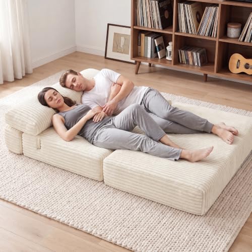 Image of Folding Sofa Bed Convertible 4 in 1 Sleeper Chair Beige Full