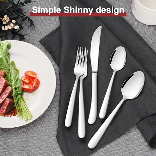 Image of E-far Heavy Duty Silverware Set for 12, 60-Piece Stainless Steel Flatware Cutlery Set, Heavy Weight Metal Tableware Eating Utensils for Home Restaurant Weddings, Mirror Polished & Dishwasher Safe