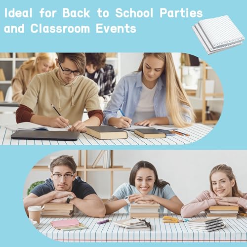 Image of Kochorie 100 Ft x 54 Inch Back to School Notebook Tablecloth Roll Plastic Disposable Table Cover with Slide Cutter Welcome Back to School Waterproof Tablecloth for First Day of Classroom Graduation