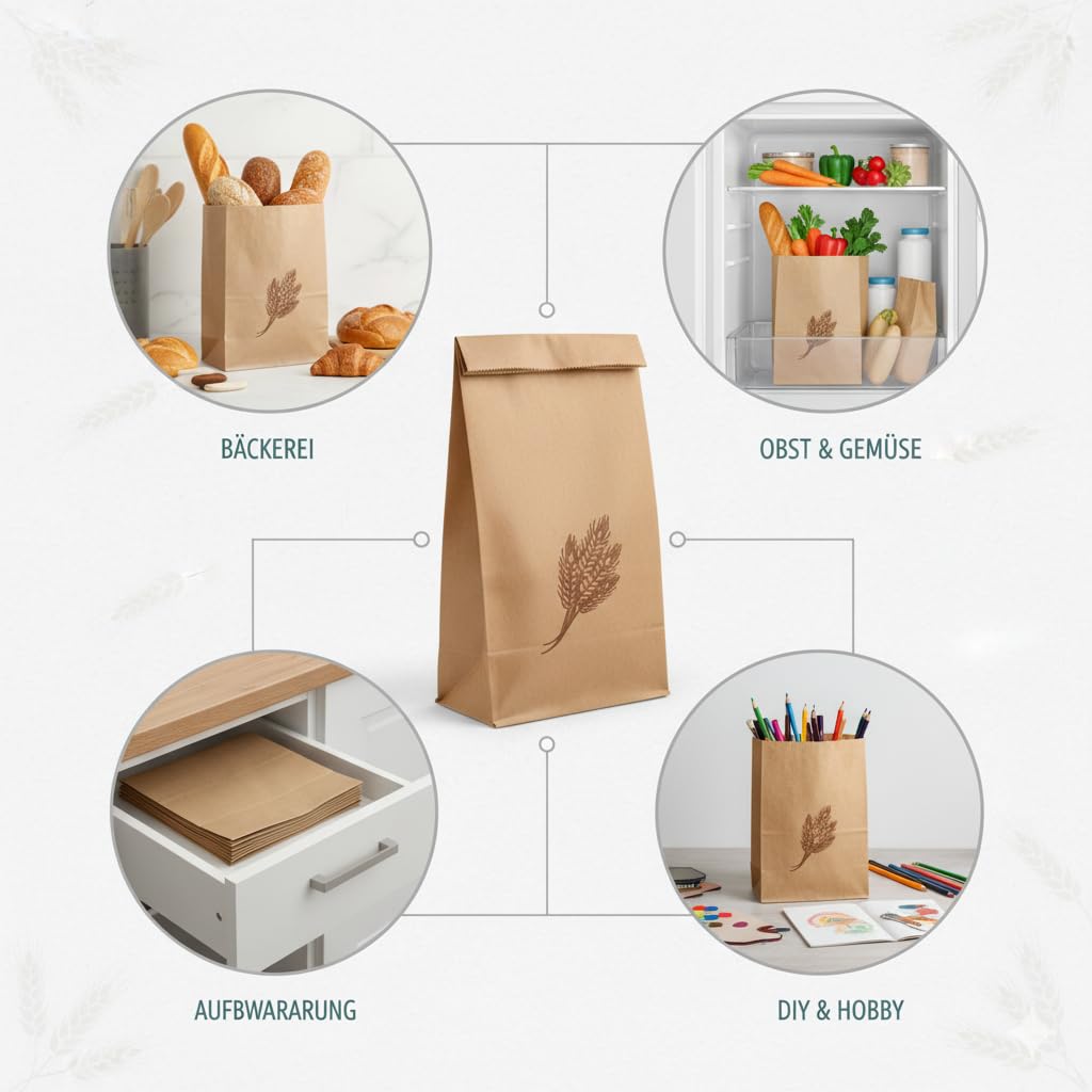Bäckerbeutel 433 – Papier Bäckerbeutel | Bäckerbeutel für Brötchen, Brot & Gebäck | 433/7+20x45cm, 500 Stk