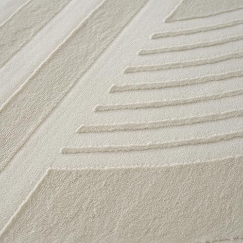 Tapete beige redondo de 160x160 cm reciclado miniatura 5