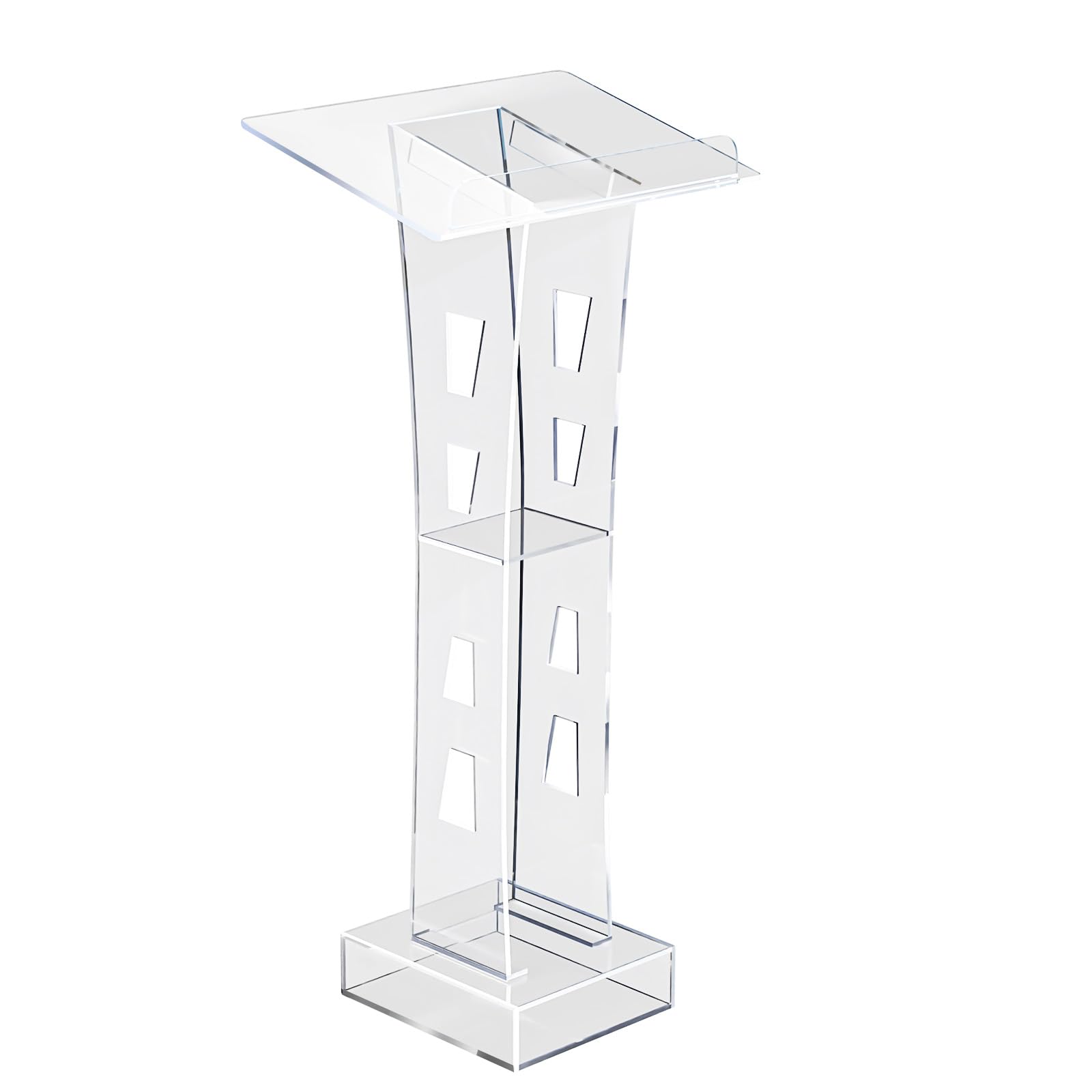 Akrylowe podium, biurko stojące mównica z niebieskim światłem LED, 110 cm, przezroczysty akrylowy pulpit mównica z szeroką powierzchnią do czytania i półką, do kościoła, na wesele, do biura, szkoły,