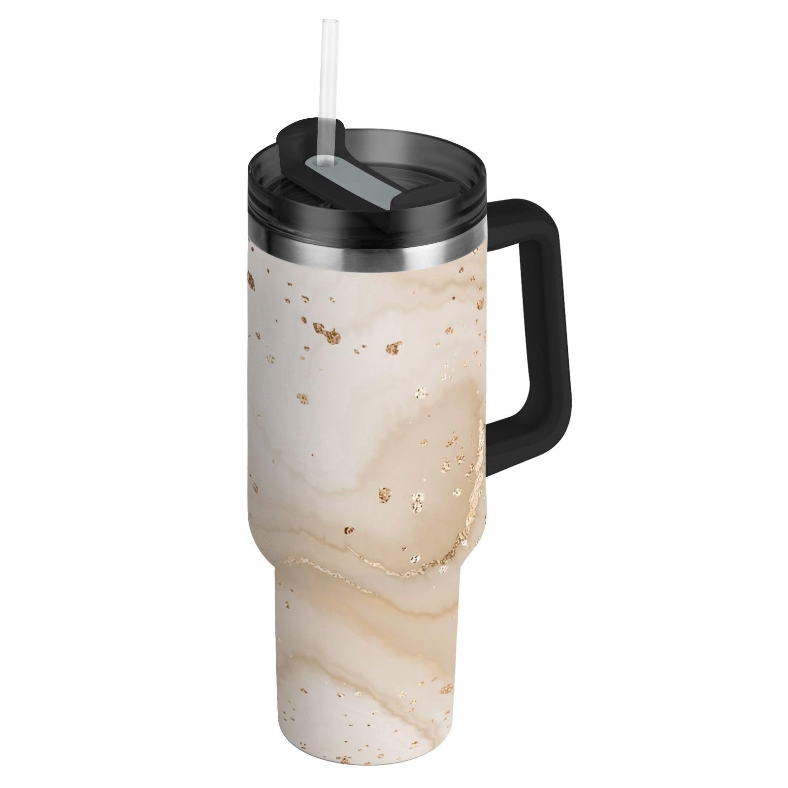 GuoChe Fluid Beige Marble Canvas Vacuum Wide Mouth Kids Water Bottle with Lid and Straw Mug Set for