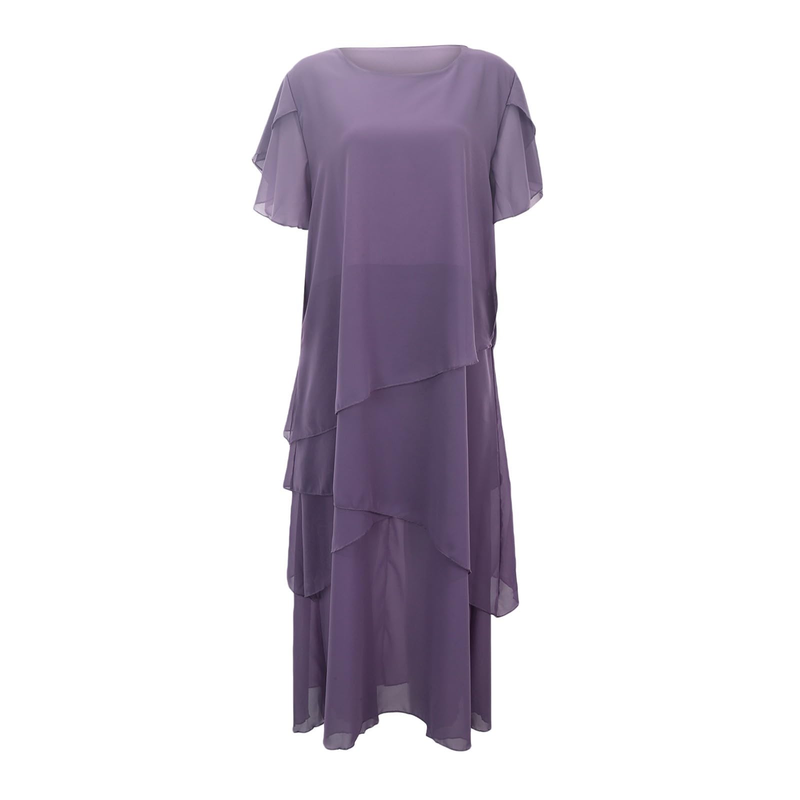 Générique Robe de Cocktail élégante et Fluide en Mousseline de Soie à Volants et Manches 3/4 pour Femme, col Rond, Volants