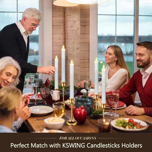Image of KSWING Upgraded Real Wax LED Flameless Grey Taper Candles with Remote, 6 PCS Candlesticks Battery Operated 3D Flickering - 9.6 inch Long Realistic Fake Candle Sticks for Home /Wedding /Fireplace Xmas Decor